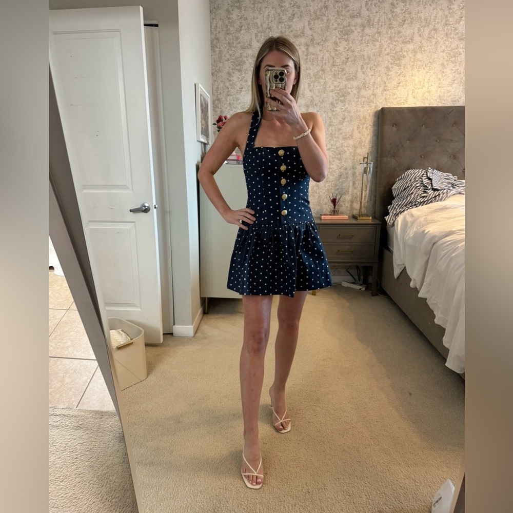 Cara Cara Navy Polka Dot Mini Dress